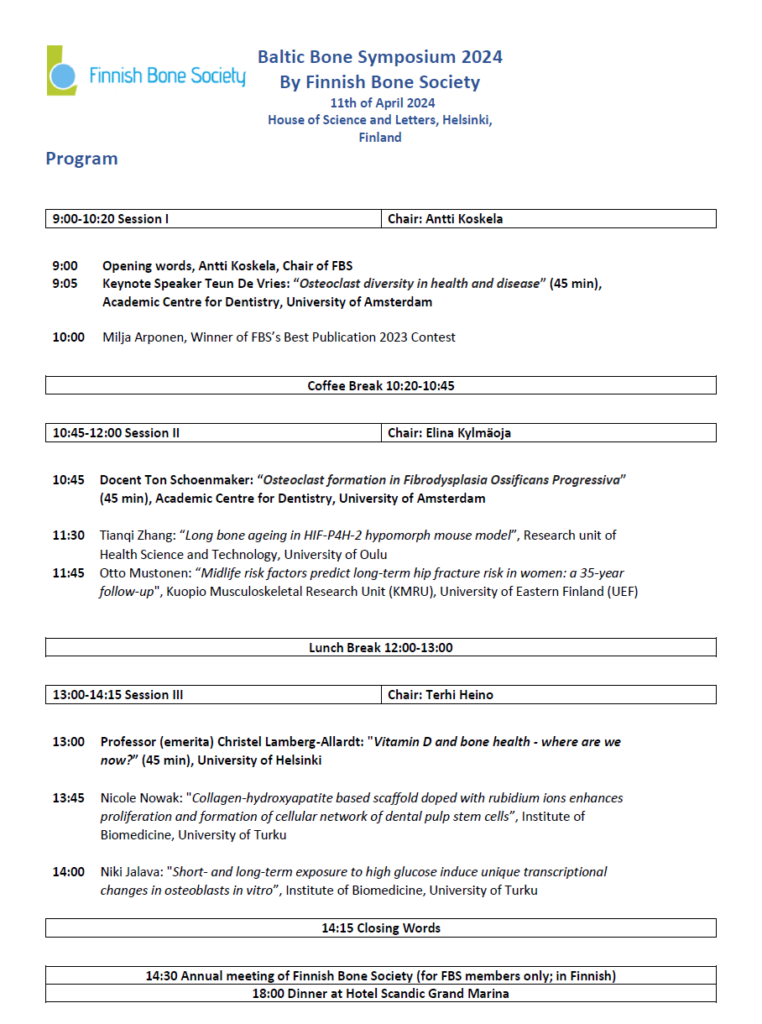 Baltic Bone Symposiumin 2024 ohjelma