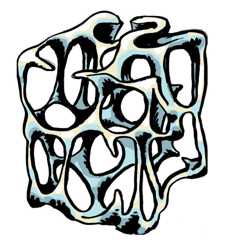 Piirroskuva: osteoporoottisen luun rakenne